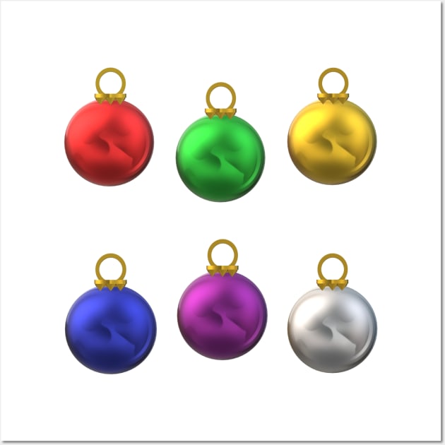 Colorful Christmas Tree Ornaments (Winter White Background) Wall Art by Art By LM Designs 